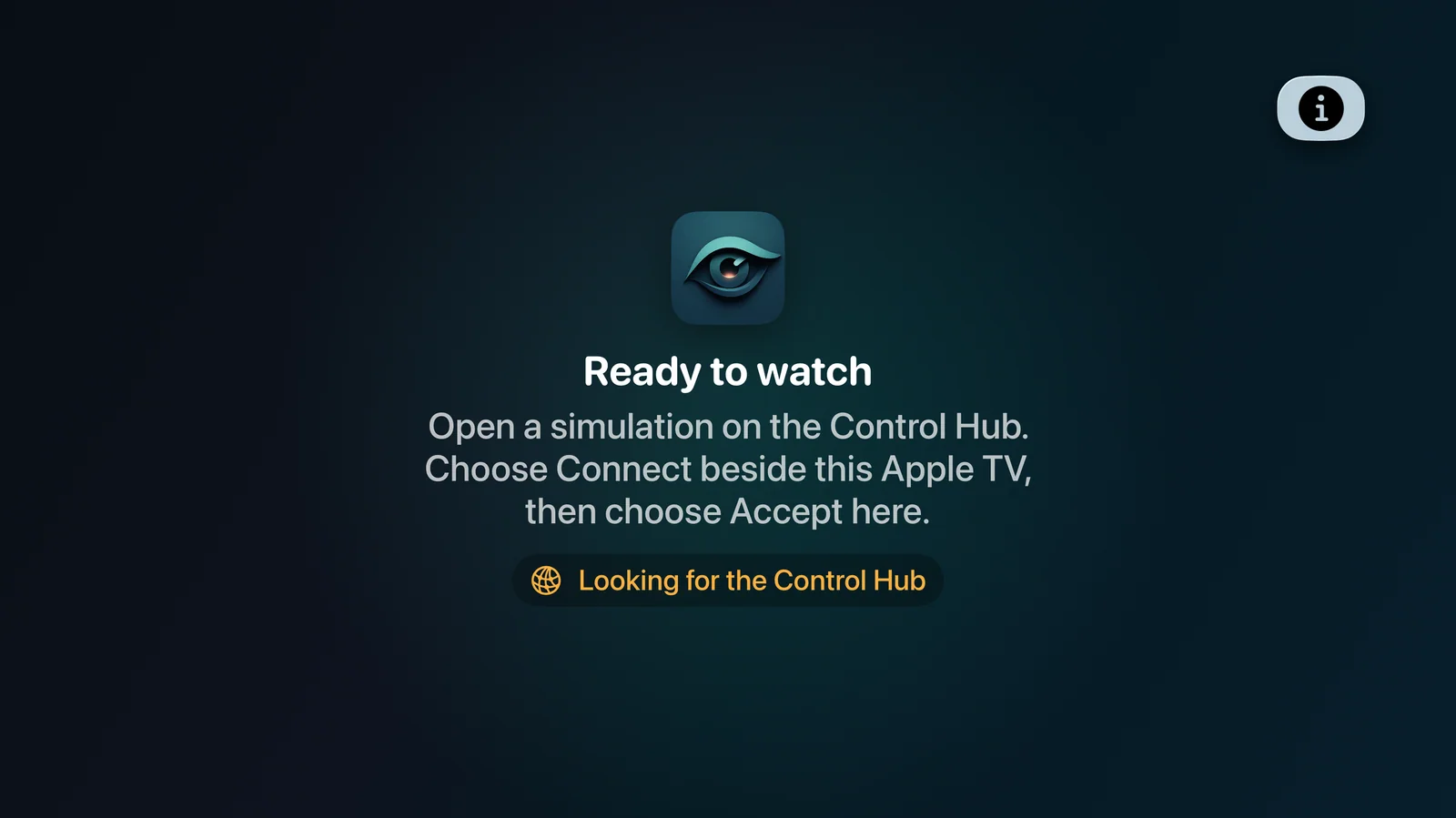 Sibyl Sim Apple TV screen ready to receive a simulation broadcast
