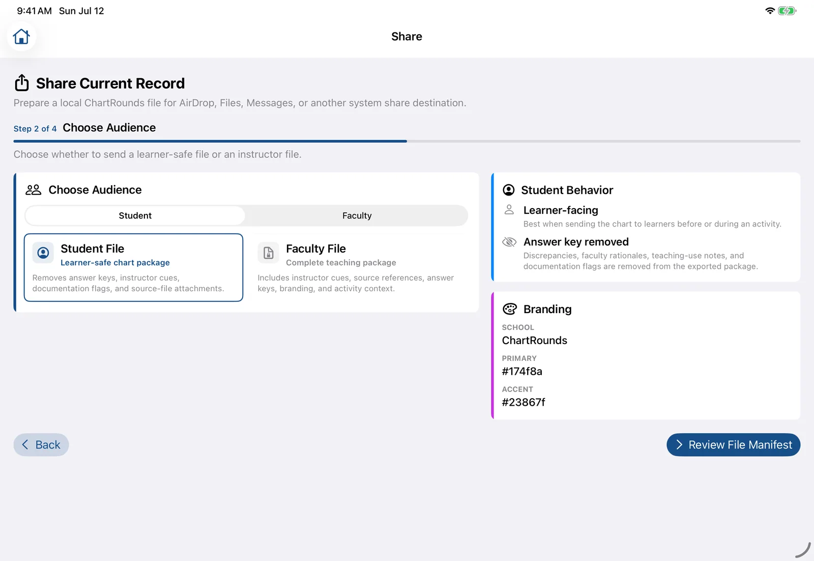 ChartSlate Student Safe and Full Instructor export options