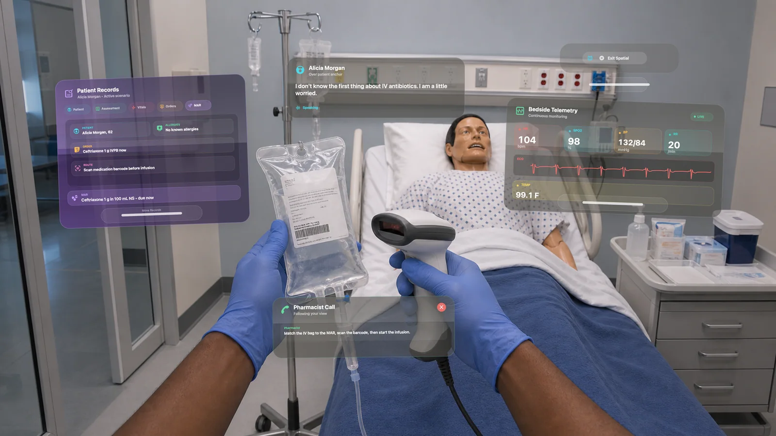 Bedside Coach spatial antibiotic scanning and medication verification on Apple Vision Pro
