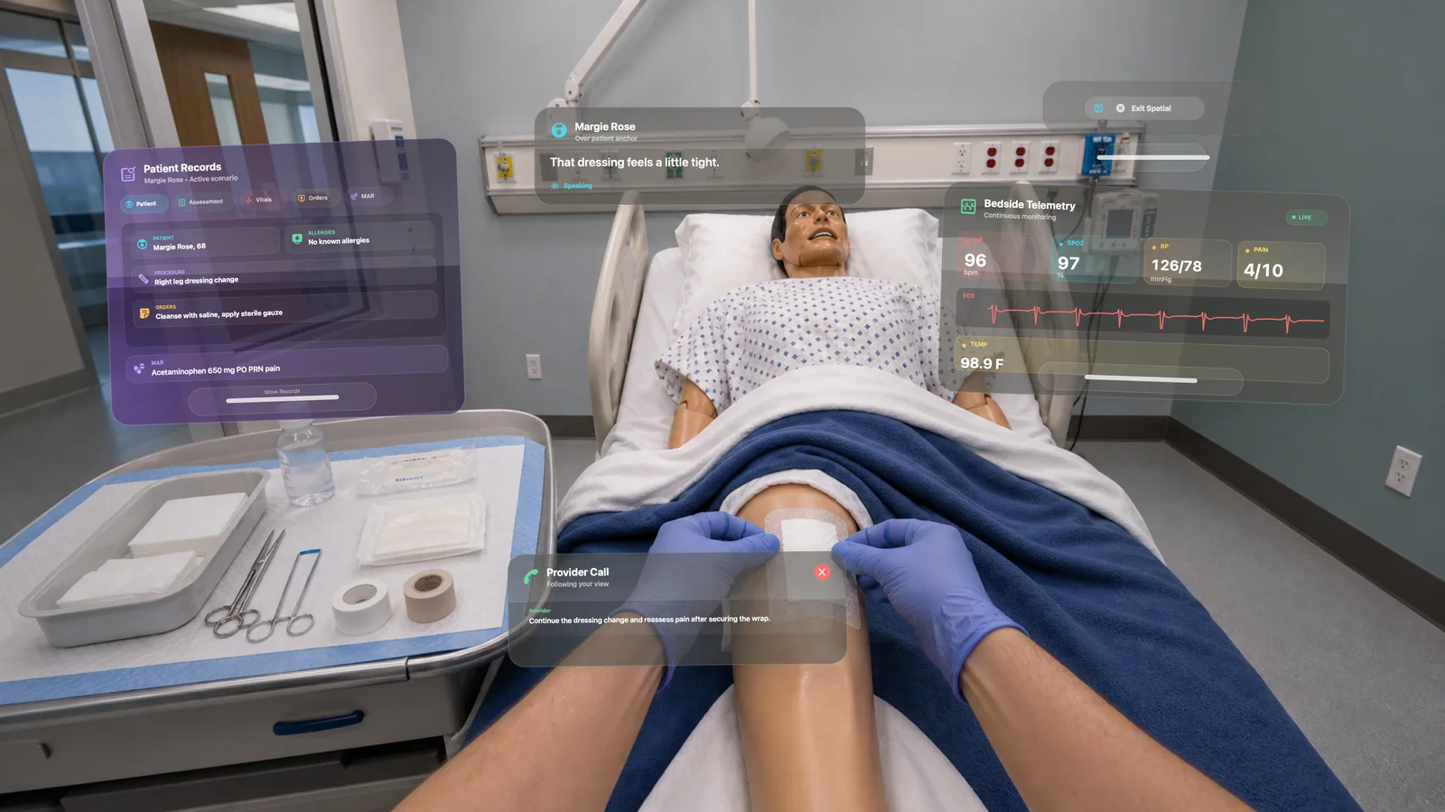 Bedside Coach spatial wound care simulation on Apple Vision Pro