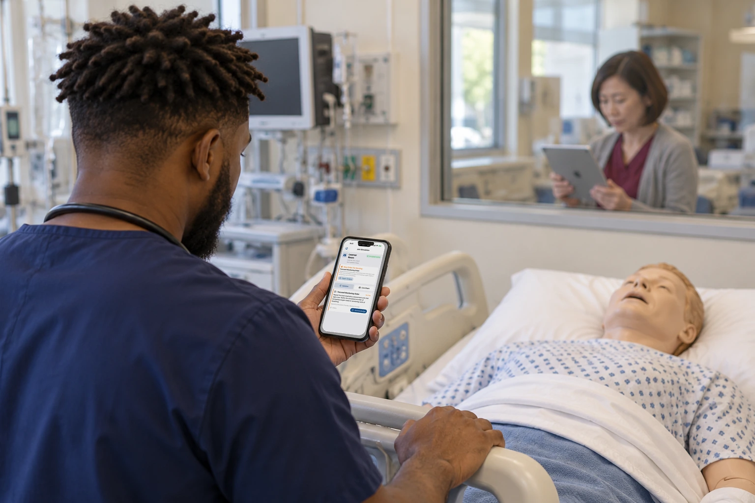 A learner's iPhone shows a new order that just arrived during the scenario.